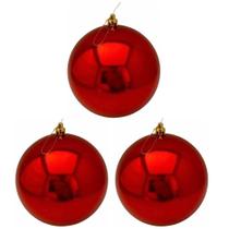Kit 3 Bolas De Natal Vermelho Brilhante Tradicional Grande 12cm - Yangzi