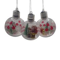 Kit 3 Bolas Decorativa Enfeite Pendurar Árvore de Natal Iluminada com Led e Miniaturas internas Kit 3 Bolas Decorativa Enfeite Pendurar Árvore de Natal Iluminada com Led e Miniaturas internas