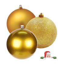 Kit 3 Bolas Decorativas Árvore de Natal Douradas 6cm Enfeite