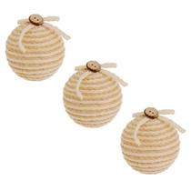 Kit 3 Bolas Natal 10cm Bege Espiral Corda Rústica Enfeite