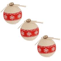 Kit 3 Bolas Natal 10cm Bege Vermelha Floco Neve Rústicas