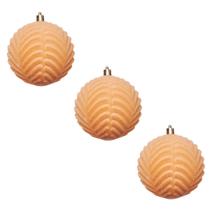 Kit 3 Bolas Natal Champanhe 10cm Ondulada Decoração Luxo Kit 3 Bolas Natal Champanhe 10cm Ondulada Decoração Luxo