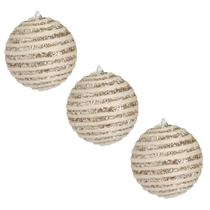 Kit 3 Bolas Natal Champanhe Espiral Glitter 10cm Enfeite Luxo