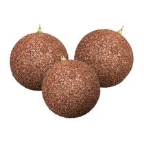 Kit 3 Bolas Natal Decorativa 10cm Marrom Enfeite Árvore Luxo Kit 3 Bolas Natal Decorativa 10cm Marrom Enfeite Árvore Luxo