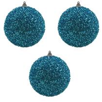 Kit 3 Bolas Natal Festão 10cm Azul Enfeite Pendente Árvore Decoração