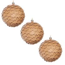 Kit 3 Bolas Natal Pinha Estrela Bege 10cm Decorativas Luxo