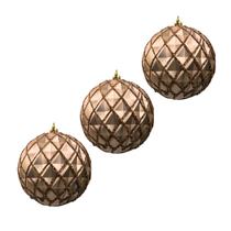 Kit 3 Bolas Natal Rose 8cm Decorativa Glitter Enfeite Luxo