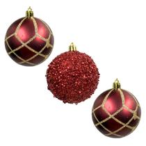 Kit 3 Bolas Natal Vermelha 8cm Glitter Lantejoula Dourado Enfeite Luxo para Árvore Natalina Kit 3 Bolas Natal Vermelha 8cm Glitter Lantejoula Dourado Enfeite Luxo para Árvore Natalina
