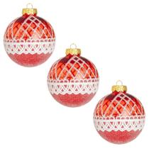 Kit 3 Bolas Natal Vermelhas Decorativas 10cm Glitter Luxo