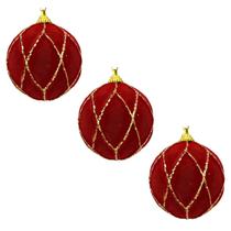 Kit 3 Bolas Natal Vinho 8cm Glitter Dourado Luxo Decorativa Enfeite Natalino Árvore Decoração Pendurar