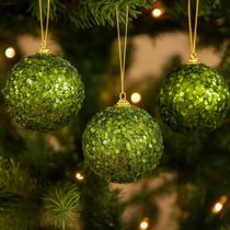Kit 3 Bolas Natalina Verde 10cm Paetês Brilho Enfeite Luxo decoração para Árvore de Natal