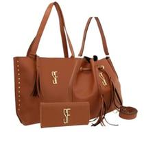 Kit 3 Bolsa Feminina SF Com Detalhes em Metal Dourado 2 Bolsas Lindas + Carteira de Mão. Kit 3 Bolsa Feminina SF Com Detalhes em Metal Dourado 2 Bolsas Lindas + Carteira de Mão.