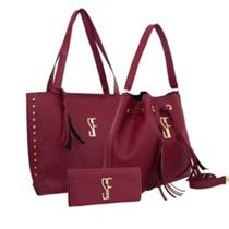 Kit 3 Bolsa Feminina SF Com Detalhes em Metal Dourado 2 Bolsas Lindas + Carteira de Mão.