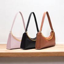 Kit 3 Bolsas Baguete Corrente Feminina Lisa Pequena Tiracolo de Ombro e de Mão