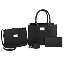 Kit 3 bolsas feminina castelo com carteira com recorte moderno