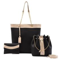 Kit 3 Bolsas Feminina Rosa Helena Bolsa Grande + Saco + Carteira Blogueira