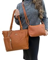Kit 3 Bolsas Femininas Com Alça Trançada Caramelo Kit 3 Bolsas Femininas Com Alça Trançada Caramelo