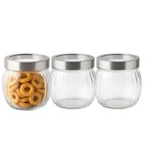 Kit 3 Bomboniere Pote de Vidro Redondo Tampa com Visor 600ml Em Casa Tem