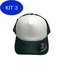 Kit 3 Boné Trucker Verde Frente Branco