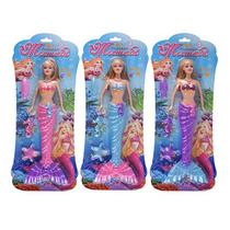 Kit 3 Boneca Sereia Brinquedo 32cm Com Acessórios Presente