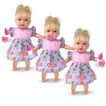 Kit 3 Bonecas Bebê Realista Totsy + Mamadeira Mágica