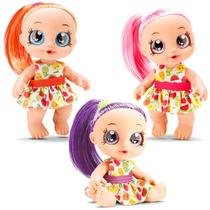 Kit 3 Bonecas Bebês Frutas Moranguinho Uva e Laranja Bambola