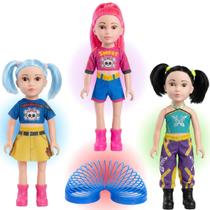 Kit 3 Bonecas Pop Guerreiras Coloridas 40CM + Mola Maluca Brinde