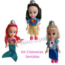 Kit 3 Bonecas Princesas Pequenas Mini 16 Cm Barata - All Toys