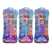 Kit 3 Bonecas Sereia Brinquedo 32cm Com Acessórios Menina Presente De Natal Dias Das Crianças