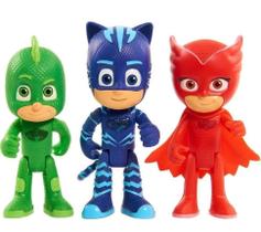 Kit 3 Boneco Pjmasks Menino Gato Corujita Lagartixo 15Cm