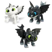 Kit 3 Bonecos Como Treinar o Seu Dragão Dawn Dusk e Eclipse Articulados Filhotes Banguela Fofos