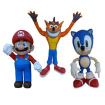 Kit 3 Bonecos Grandes - Sonic Super Mario E Crash