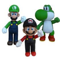Kit 3 Bonecos Grandes Super Mario Preto, Luigi E Yoshi