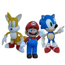 KIT 3 Bonecos Grandes Super Mario, Sonic Azul e Tails - Super Size Figure Collection