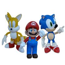 Kit 3 Bonecos Grandes Super Mario, Sonic ul E Tails