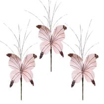 Kit 3 Borboletas Pick Natal Rosê Full Glitter Luxo 23cm - Magizi Kit 3 Borboletas Pick Natal Rosê Full Glitter Luxo 23cm - Magizi