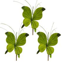 Kit 3 Borboletas Pick Natal Verde Full Glitter Luxo 23cm - Magizi