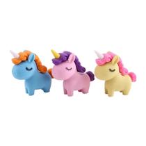Kit 3 Borrachas Unicórnio Coloridas Escolar Infantil Fofa Decorativa Cute Cores Sortidas