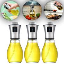 Kit 3 Borrifador Spray de Azeite e Óleo em Vidro 200ml Tampa em Aço Inox Pulverizador Cozinha Vinagre Galheteiro Culinário Prático
