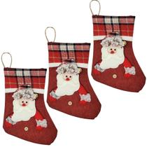 Kit 3 Botinhas Natal Papai Noel Pelúcia Xadrez com Guizo 25cm - Master Christmas Kit 3 Botinhas Natal Papai Noel Pelúcia Xadrez com Guizo 25cm - Master Christmas