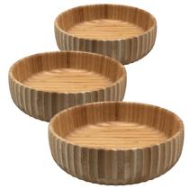 Kit 3 Bowl De Bambu Canelado Grande Redondo 22cm Servir Petiscos Porções Decoração Cozinha