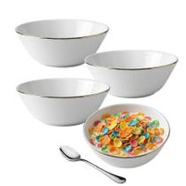 Kit 3 Bowl Redonda Sobremesa Opaline Borda Dourada 500mL