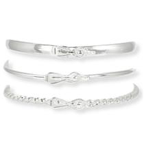 kit 3 Bracelete Pulseira Feminino Rigido Prata Lei Largo