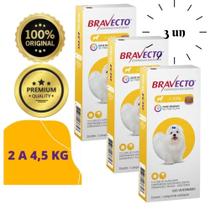 kit 3 Bravecto Antipulgas e Carrapatos 2 a 4,5kg 112,5mg kit 3 Bravecto Antipulgas e Carrapatos 2 a 4,5kg 112,5mg