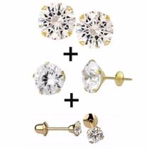 Kit 3 Brincos 7mm 5mm 4mm Ouro 18k 750 Ponto De Luz Kit 3 Brincos 7mm 5mm 4mm Ouro 18k 750 Ponto De Luz