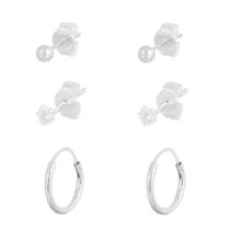 Kit 3 Brincos Argola Bola Zircônia Feminino De Prata 925