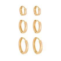 Kit 3 Brincos Feminino Banhado Ouro Trio Argolas Finas Lisas