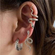 Kit 3 Brincos Feminino Pressão Cobra Serpente Enrolada Ouro Prata