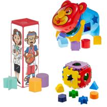 Kit 3 Brinquedo Bebê Educativo Encaixar 1 ano Didatico Presente Menino Menina Criança Expressão - Mercotoys