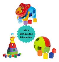 Kit 3 Brinquedo Educativo Didático Bebê Encaixar Pedagógico Montar Menino Menina Presente 1 ano